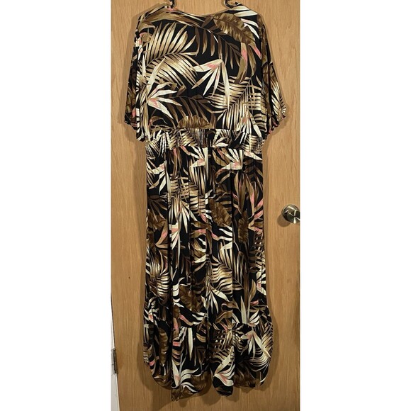 Old Navy Botanical Leaf High-Low Maxi Dress Tropical Smocked Waist Women's XL - Picture 2 of 9